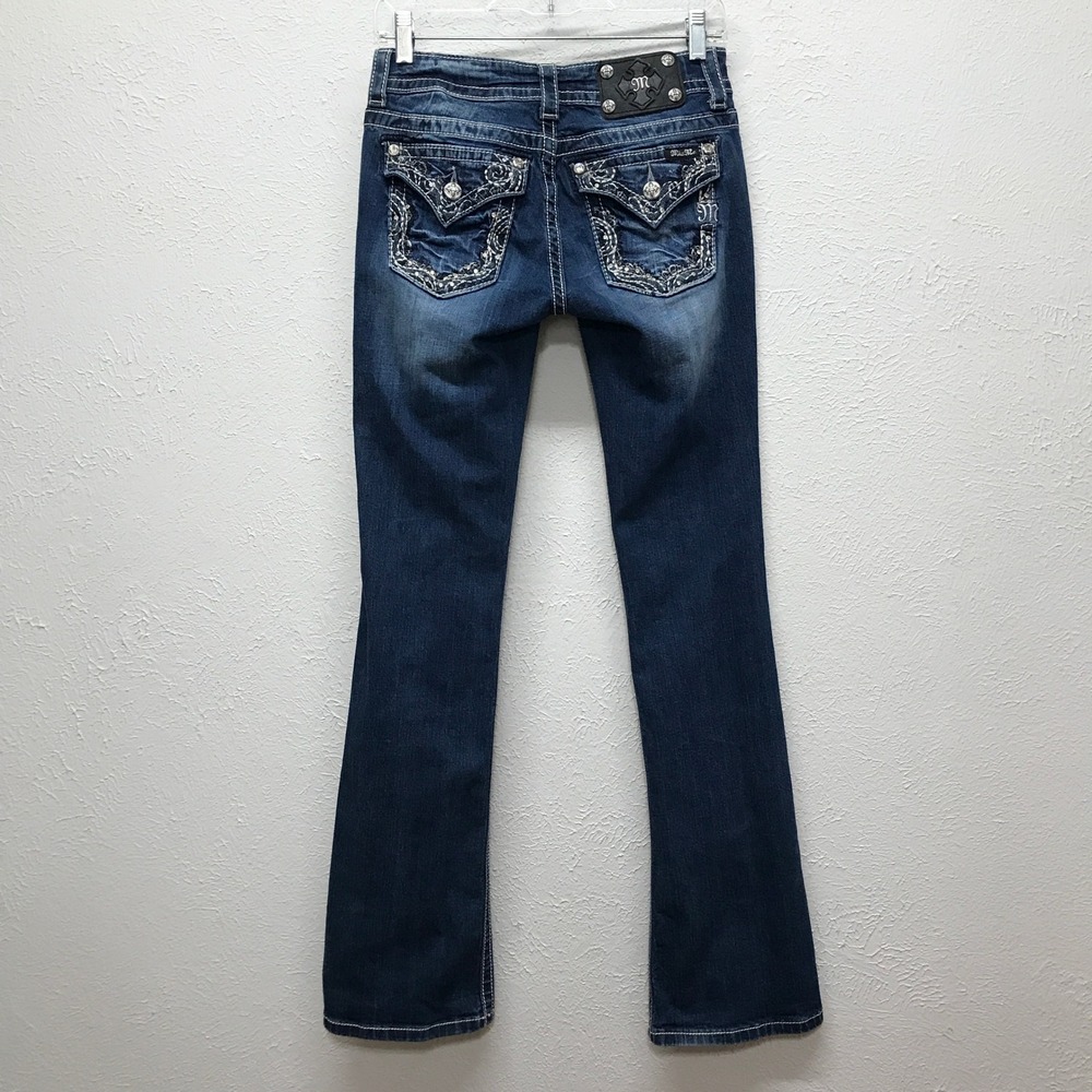 Miss Me JP5910B Bootcut Jeans Womens 27 Crystal Jeweled Embellished Flap Pocket
